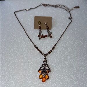 Vintage-Inspired Orange and Brown‎ Necklace/earring set